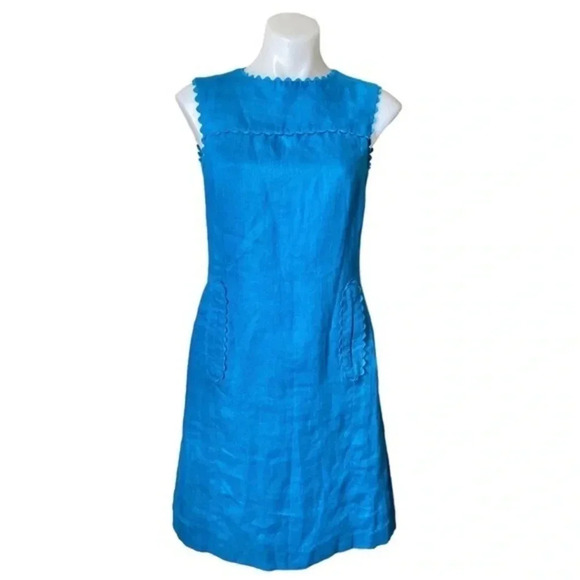 HOBBS LONDON 100% Flax Imperial Blue Sleeveless Pencil Dress Size 10 (US 6) - Picture 4 of 11